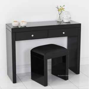 MG 006241 Mirrored Black Glass Dressing Table Set