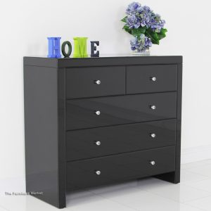 MG 006243 Black Mirrored Glass 2 Over 3 Drawer Chest Main